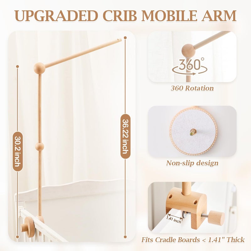 let's make Baby Crib Mobile Arm - 36 Inch Wooden Mobile Arm Upgraded Adjustable Mobile Holder for Crib Mobile Hanger Baby Crib Attachment Nursery Decor - Image 2